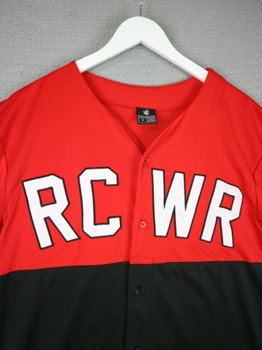 Rocawear Baseball Jersey Button Up Logo Mens Y2K Streetwear M Medium Red Black - Picture 3 of 6